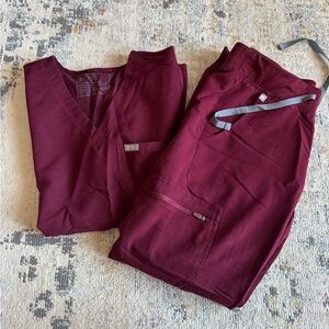 Figs Catarina One Pocket top and Zamora Jogger Bottoms in Burgandy